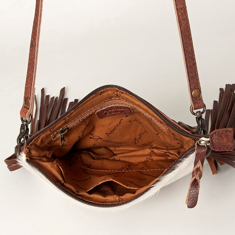 American Darling Western Small Crossbody Bag – Genuine Hair-On Cowhide Leather with Fringes, Adjustable Strap, Handcrafted in Texas