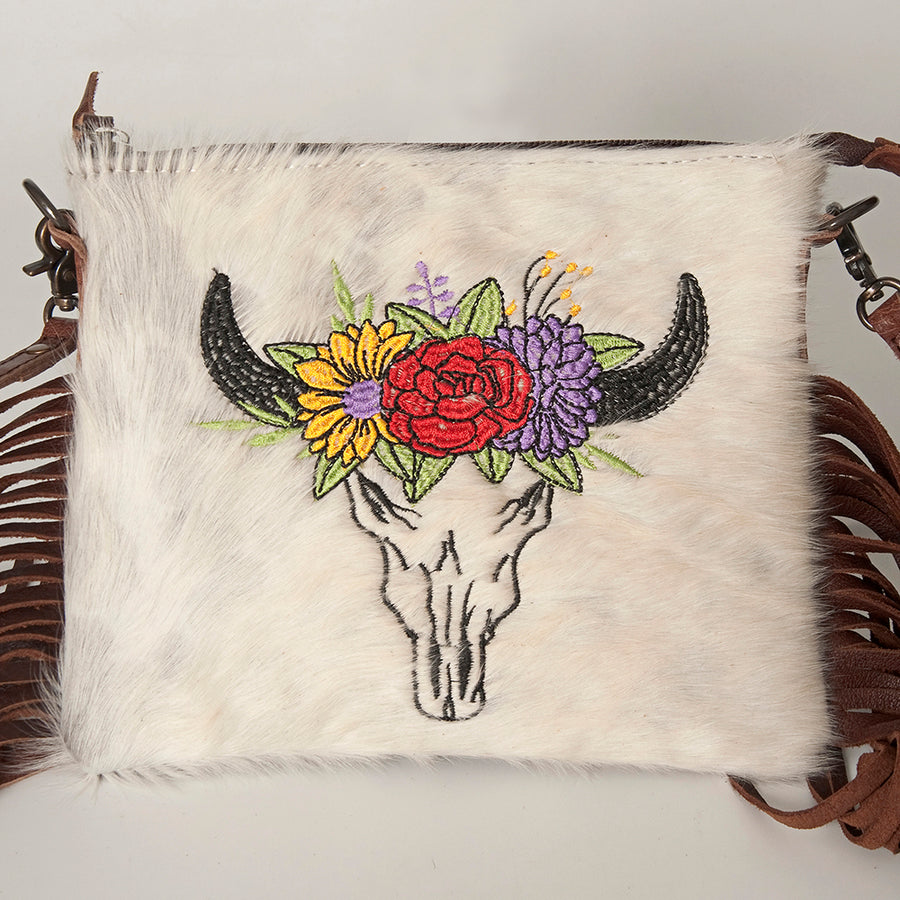 American Darling Western Small Crossbody Bag – Genuine Hair-On Cowhide Leather with Fringes, Adjustable Strap, Handcrafted in Texas