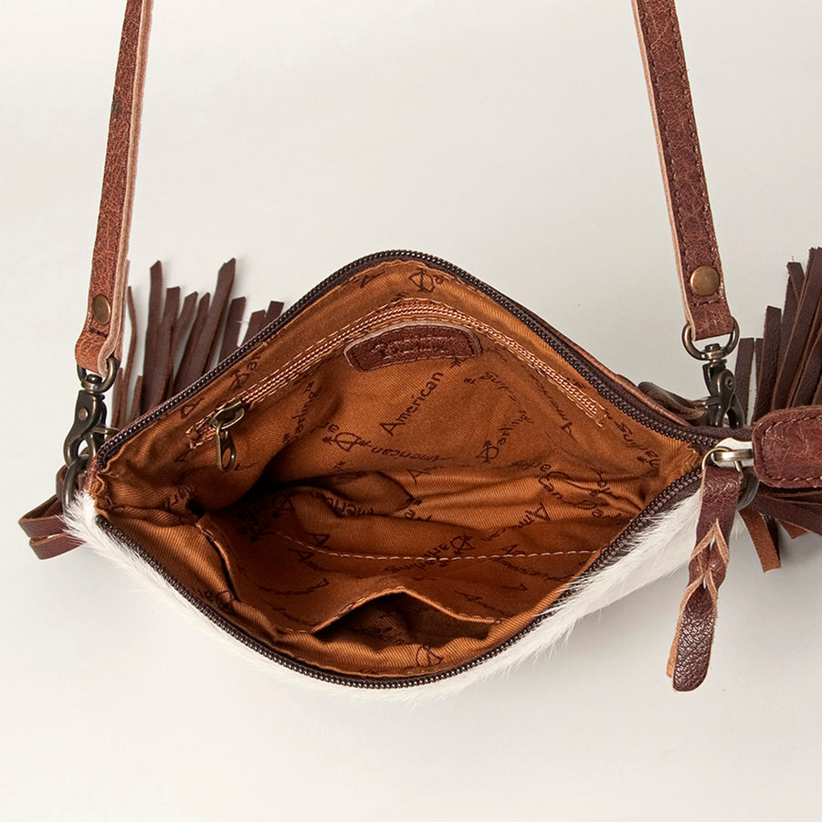 American Darling Western Small Crossbody Bag – Genuine Hair-On Cowhide Leather with Fringes, Adjustable Strap, Handcrafted in Texas