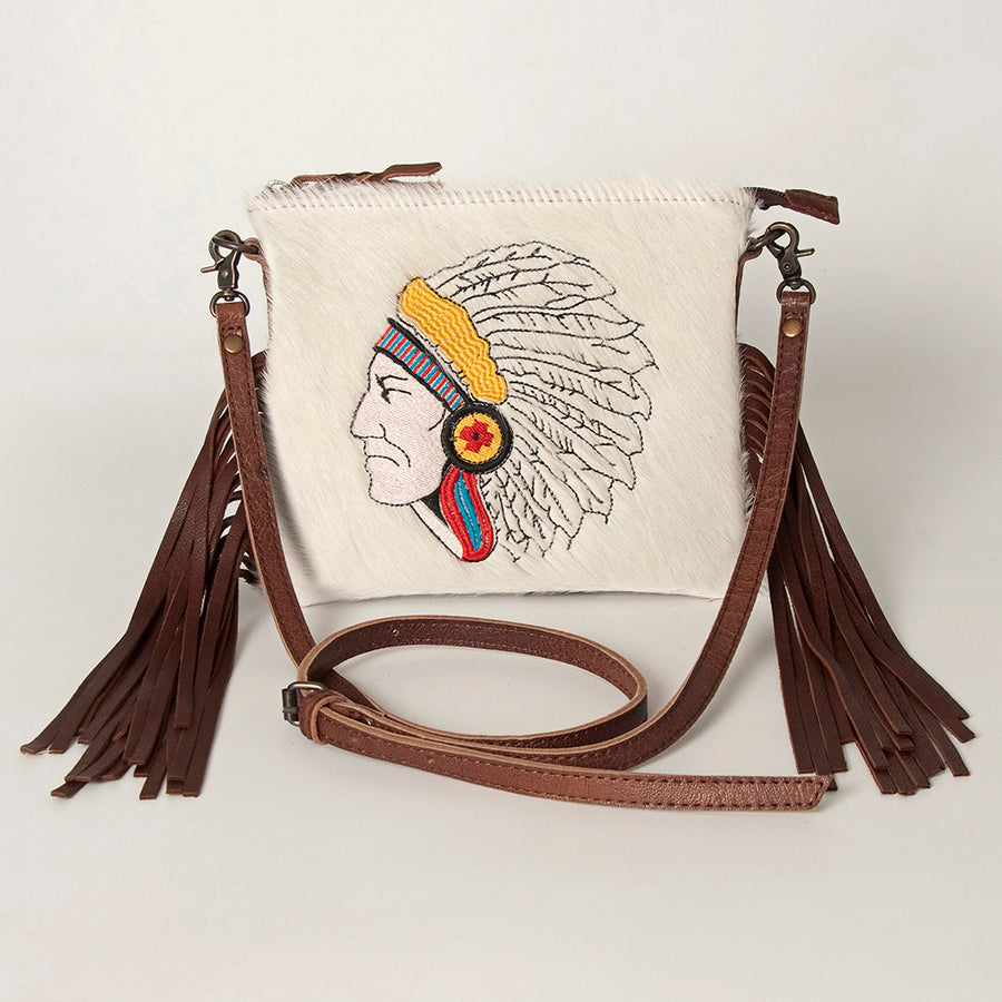 American Darling Western Small Crossbody Bag – Genuine Hair-On Cowhide Leather with Fringes, Adjustable Strap, Handcrafted in Texas
