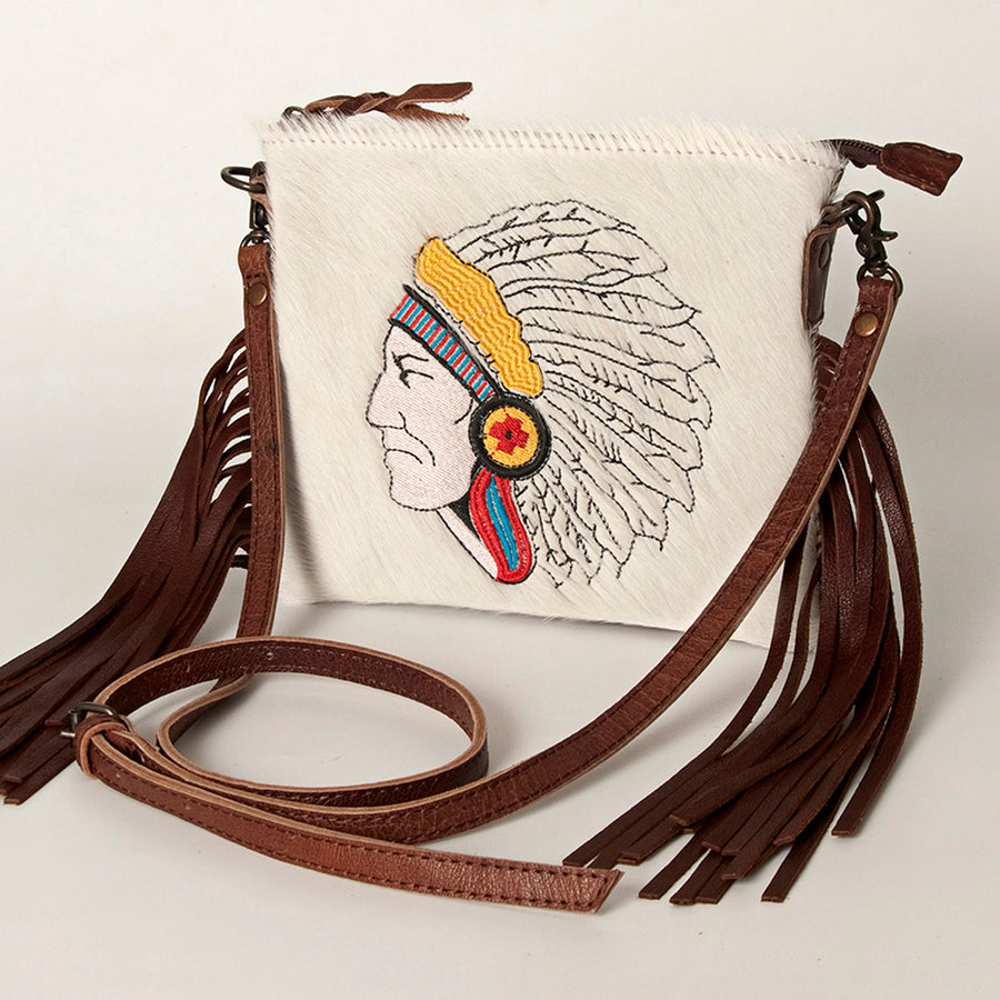 American Darling Western Leather Crossbody Bag Hair-On Cowhide and Fringe - Uhorse