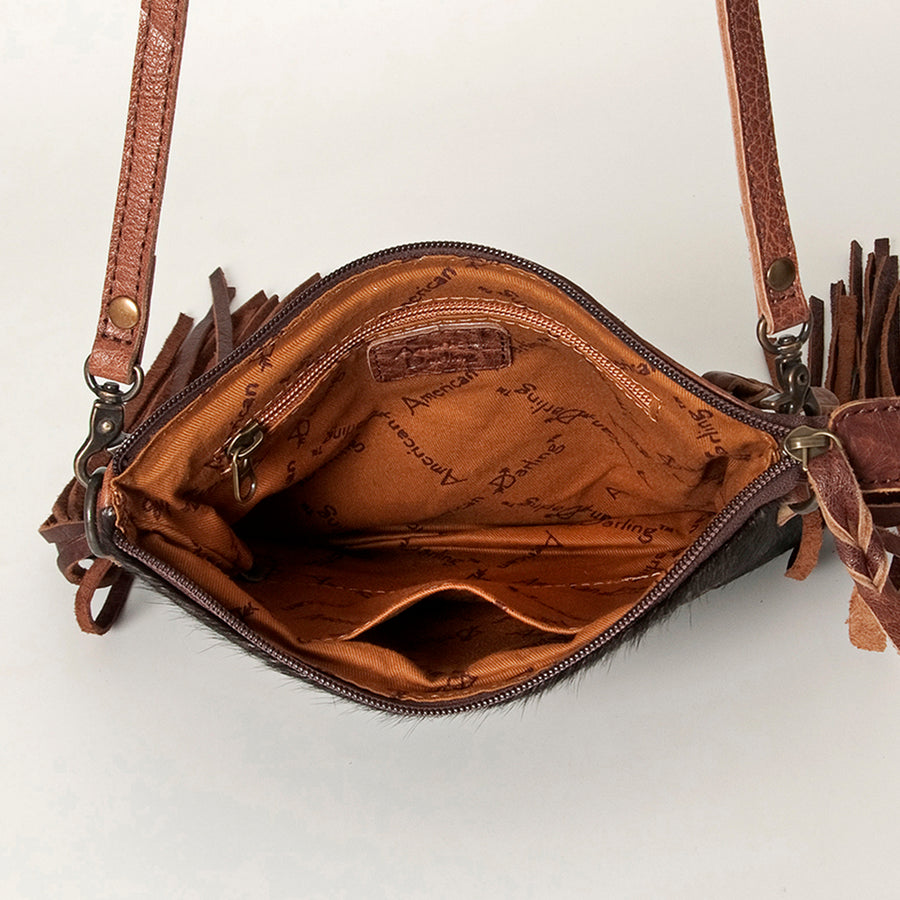 American Darling Western Small Crossbody Bag – Genuine Hair-On Cowhide Leather with Fringes, Adjustable Strap, Handcrafted in Texas