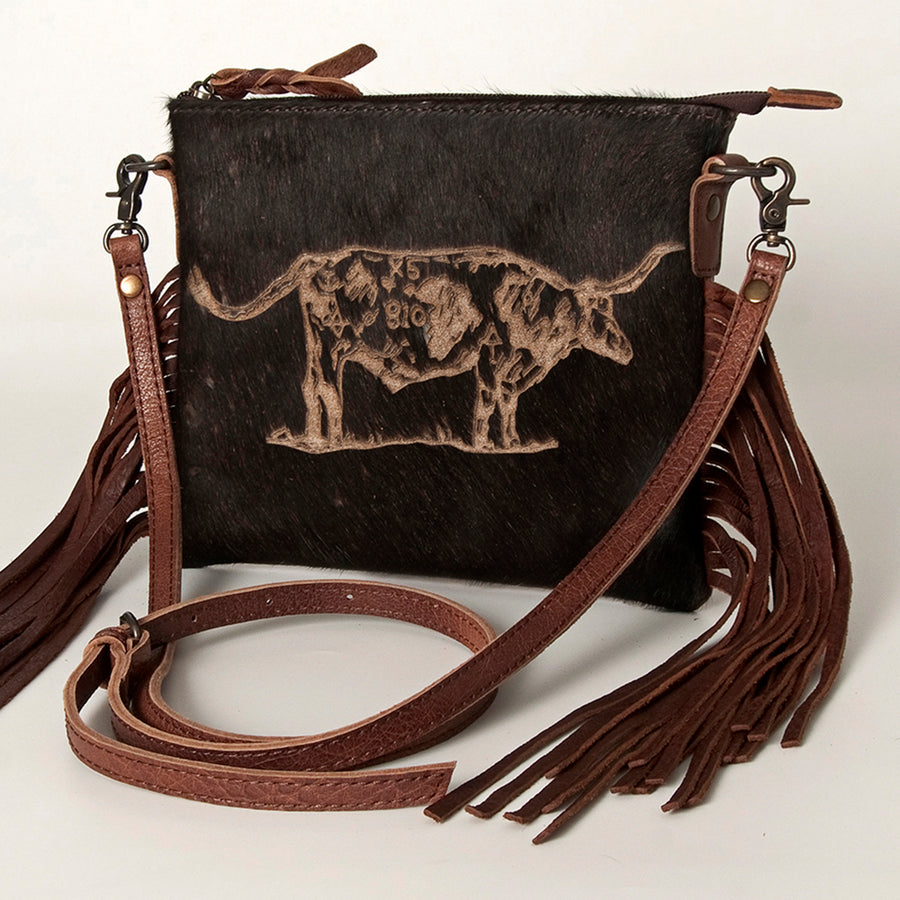 American Darling Hair-on Cowhide Western Leather Small Crossbody Bag with Fringe - Uhorse