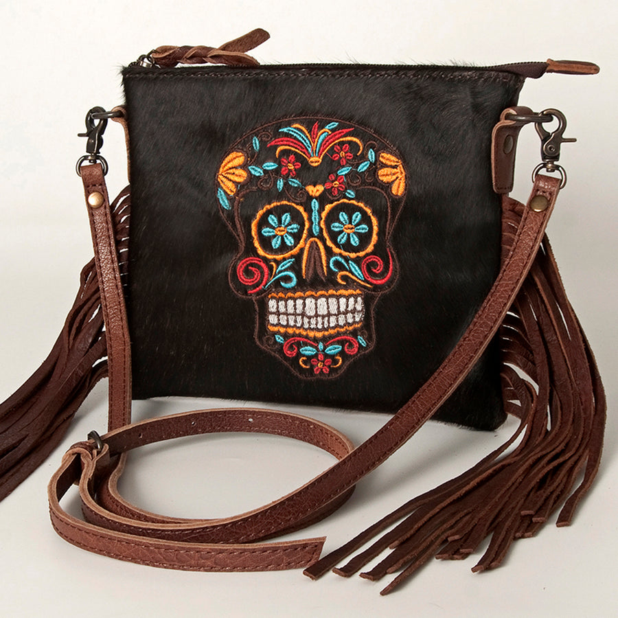 American Darling Western Small Crossbody Bag – Genuine Hair-On Cowhide Leather with Fringes, Adjustable Strap, Handcrafted in Texas