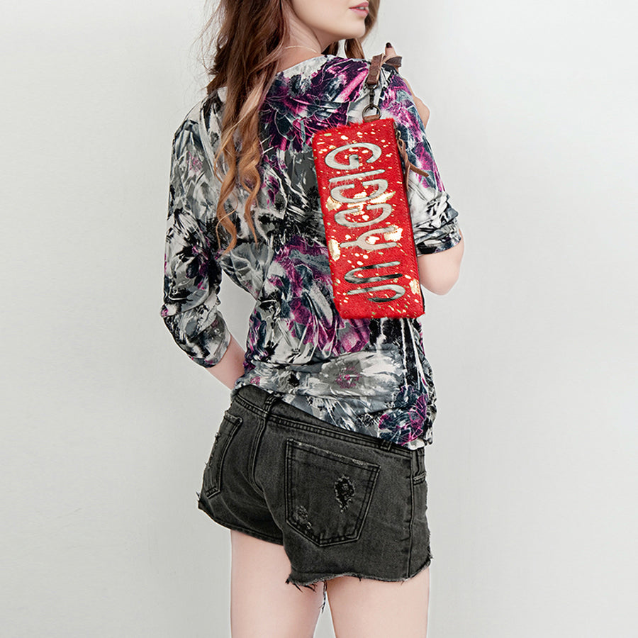 American Darling Wristlet Bag Handcrafted from Floral Embossed Damascus Genuine Leather with YKK Zipper and Wrist Strap