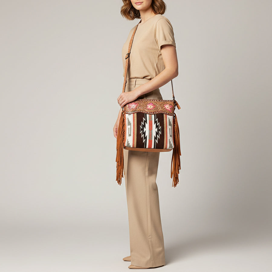 American Darling Signature Crossbody Hand Tooled Saddle Blanket Genuine Leather Women Bag Western Handbag Purse