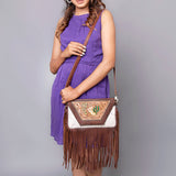 American Darling Clutch Hand Tooled Hair-On Genuine Leather Women Bag Western Handbag Purse