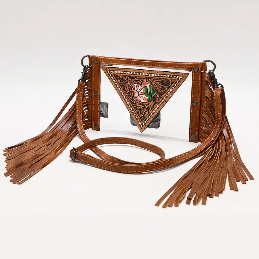 American Darling Western Clear Bag - Handcrafted Leather Fringed Stadium Purse - Uhorse