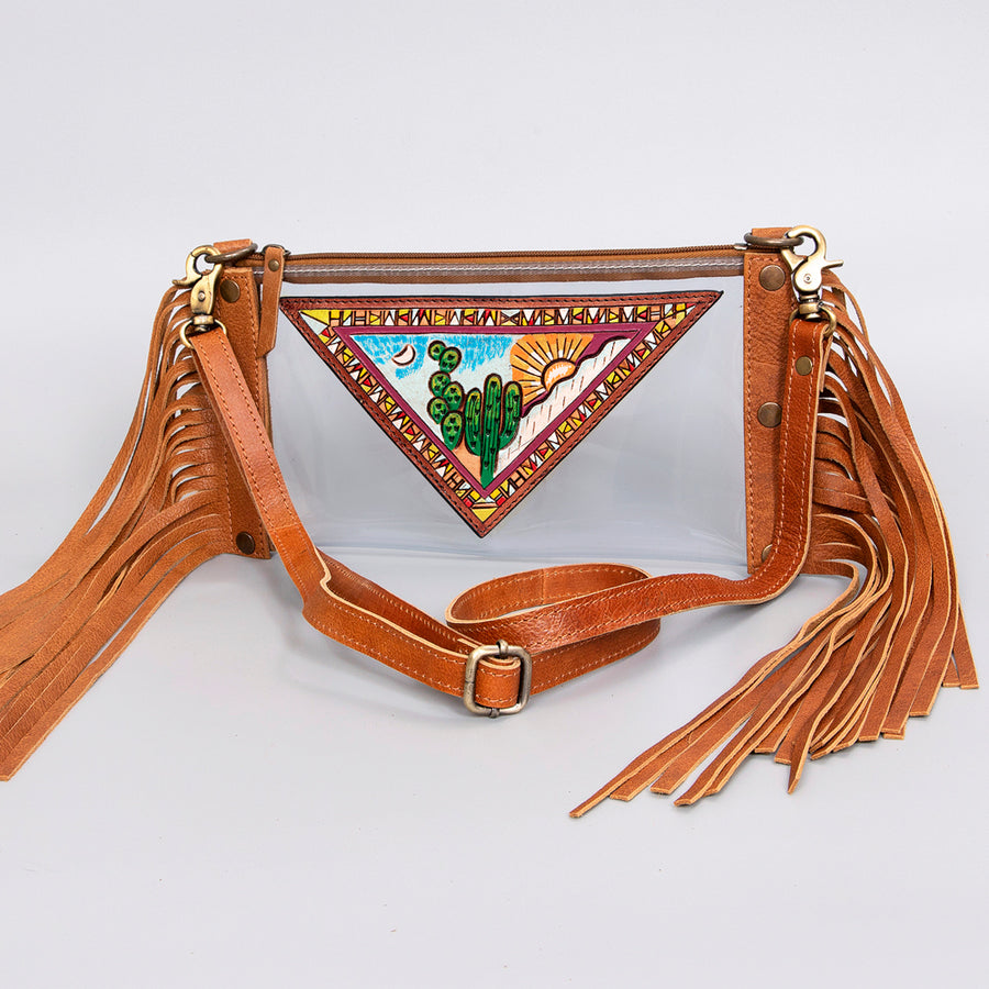 American Darling Western Clear Bag - Handcrafted Leather Fringed Stadium Purse - Uhorse