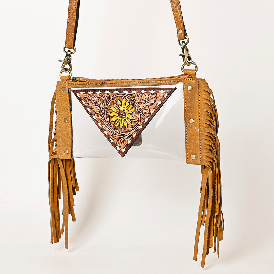 American Darling Western Clear Bag - Handcrafted Leather Fringed Stadium Purse - Uhorse