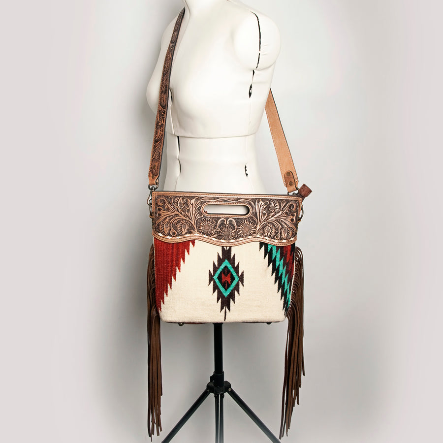 American Darling Clutch Hand Tooled Saddle Blanket Fabric Genuine Leather Western Women Bag Handbag Purse | Purses for Cute