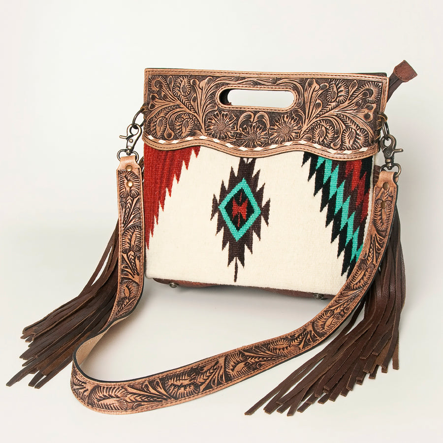 American Darling Clutch Hand Tooled Saddle Blanket Fabric Genuine Leather Western Women Bag Handbag Purse | Purses - Uhorse
