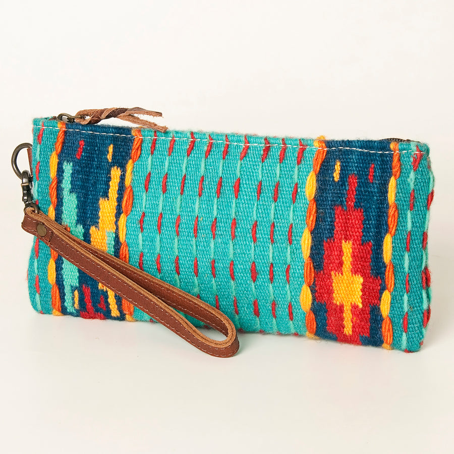 American Darling Western Leather Wristlet Bag with Hand Woven Saddle Blanket - Uhorse