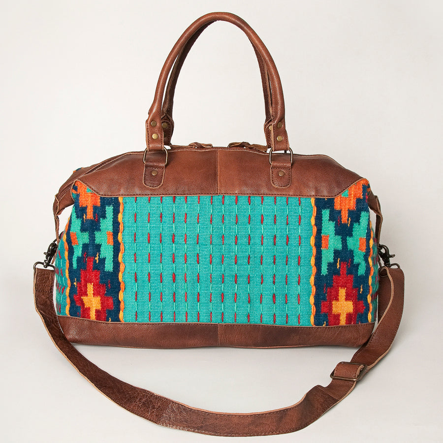 American Darling Duffel Bag Handcrafted from Hand Woven Saddle Blanket and Genuine Leather with YKK Zipper and Large Capacity