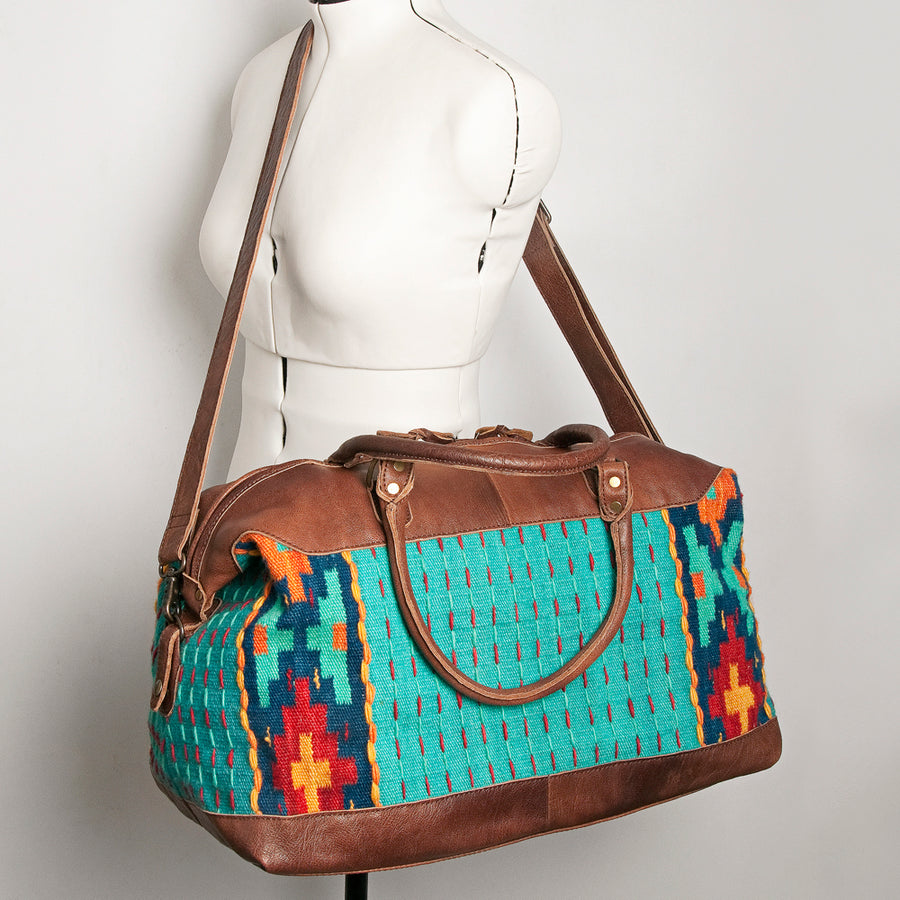 American Darling Duffel Bag Handcrafted from Hand Woven Saddle Blanket and Genuine Leather with YKK Zipper and Large Capacity