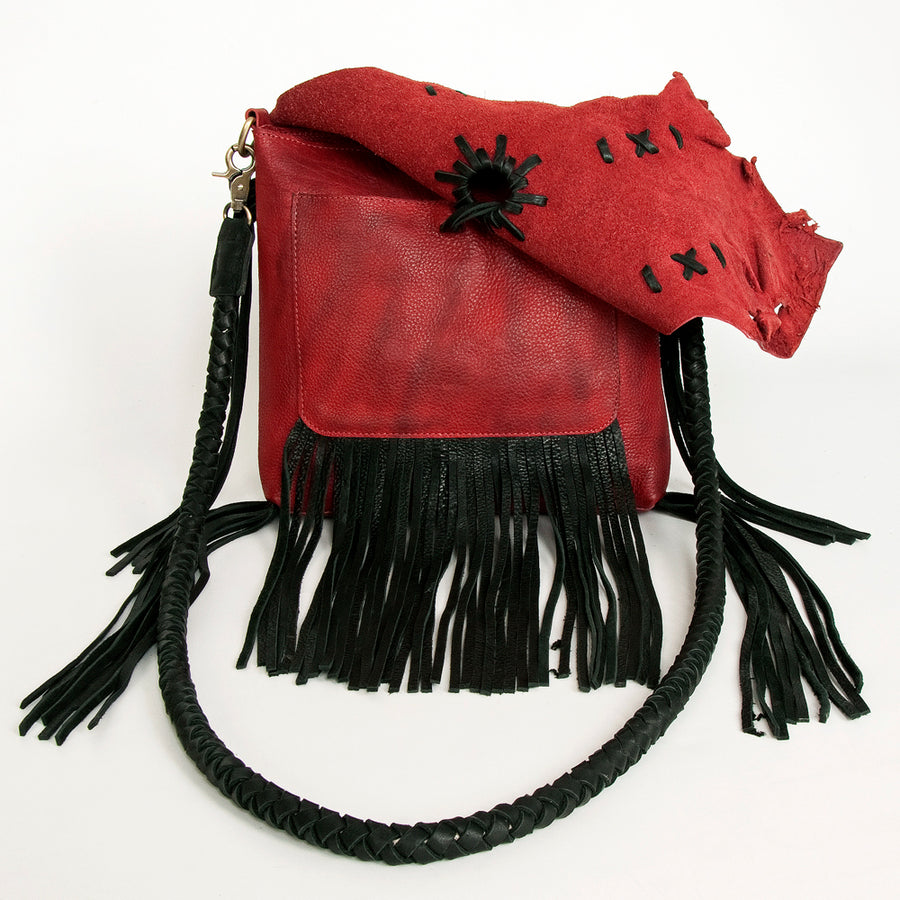 American Darling Cross body Bag Western Genuine Leather Handcrafted Purse with Fringes and Braided Detail