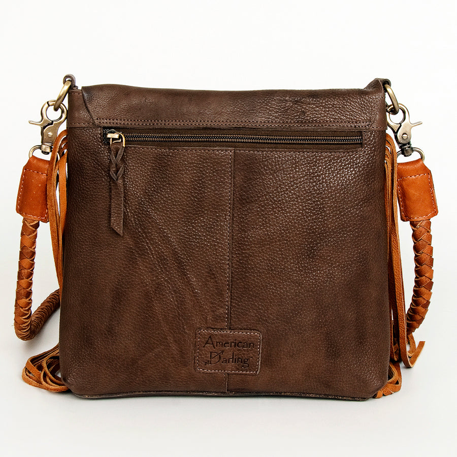 American Darling Cross body Bag Western Genuine Leather Handcrafted Purse with Fringes and Braided Detail