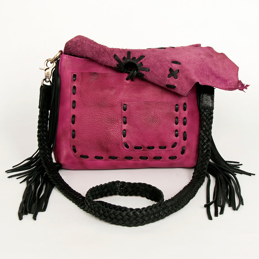 American Darling Cross body Bag Western Genuine Leather Handcrafted Purse with Fringes and Braided Detail