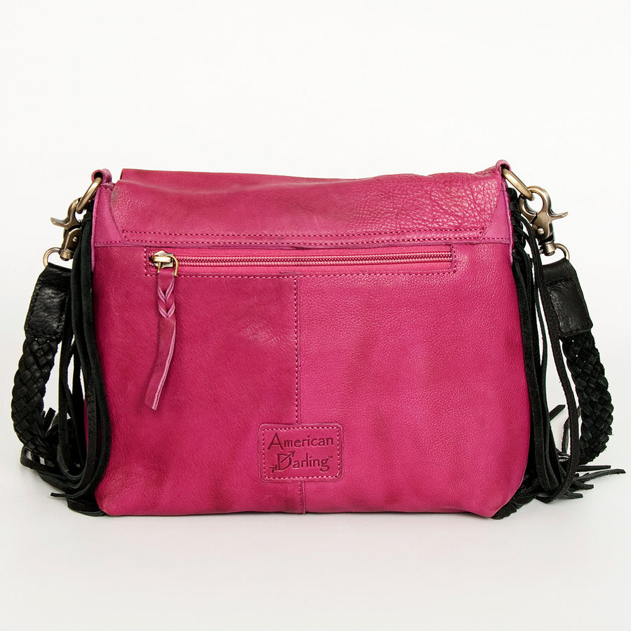 American Darling Cross body Bag Western Genuine Leather Handcrafted Purse with Fringes and Braided Detail
