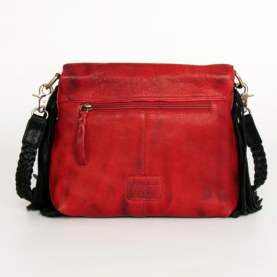 American Darling Cross body Bag Western Genuine Leather Handcrafted Purse with Fringes and Braided Detail