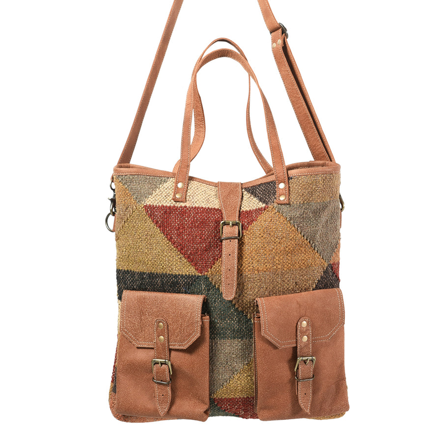 OHLAY KB342 TOTE Upcycled Wool Genuine Leather women bag western by Hilason – Cowboy and equestrian accessories