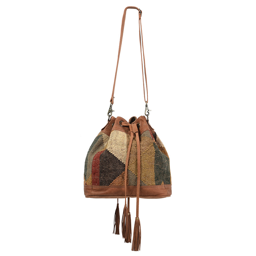 OHLAY KB344 Bucket Upcycled Wool Genuine Leather women bag western by Hilason – Cowboy and equestrian accessories