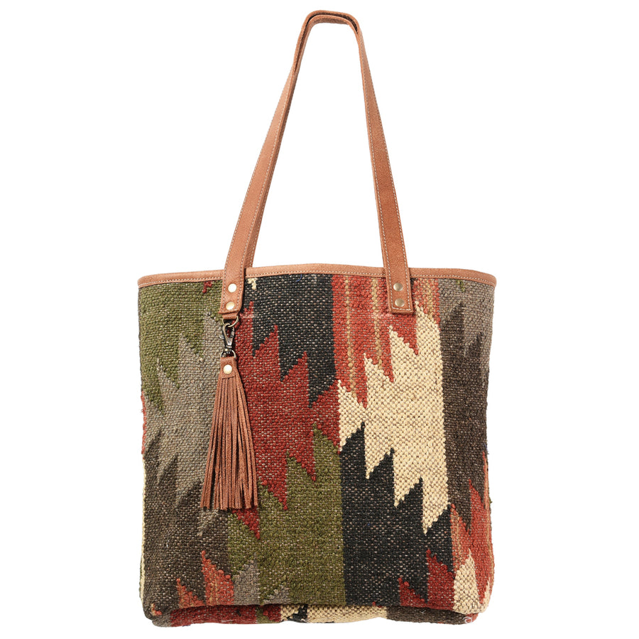 OHLAY KB345 TOTE Upcycled Wool Genuine Leather women bag western by Hilason – Cowboy and equestrian accessories