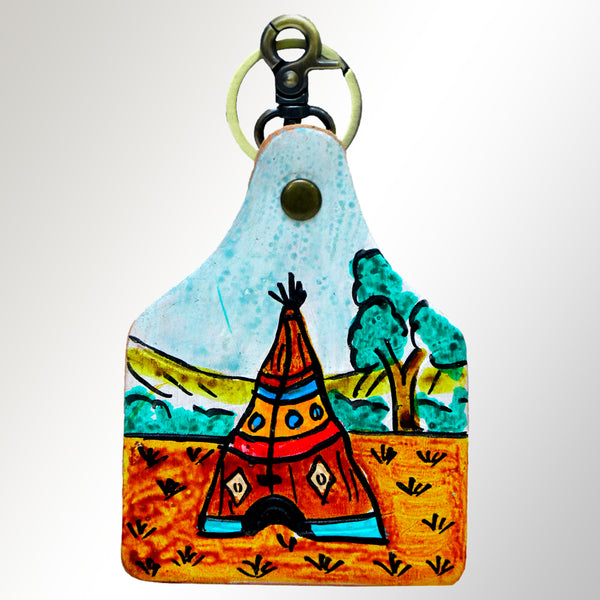 Leather keychain with Native American tipi design - Uhorse