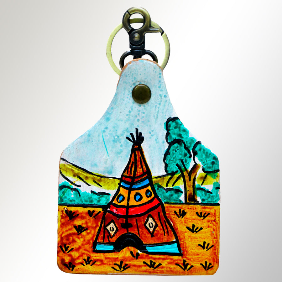Leather keychain with Native American tipi design - Uhorse