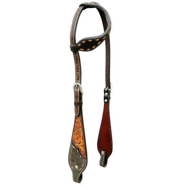Bar H Equine Horse LeatherLeaf Hand Carved One Ear Headstall Brown - Uhorse