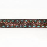 BAR H EQUINE Turquoise Sunflower Floral Hand Carved Western Fashion Premium Leather Belt Brown