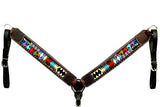 Bar H Equine Horse Genuine Leather embroidery design Breast Collar ,Headstall Brown