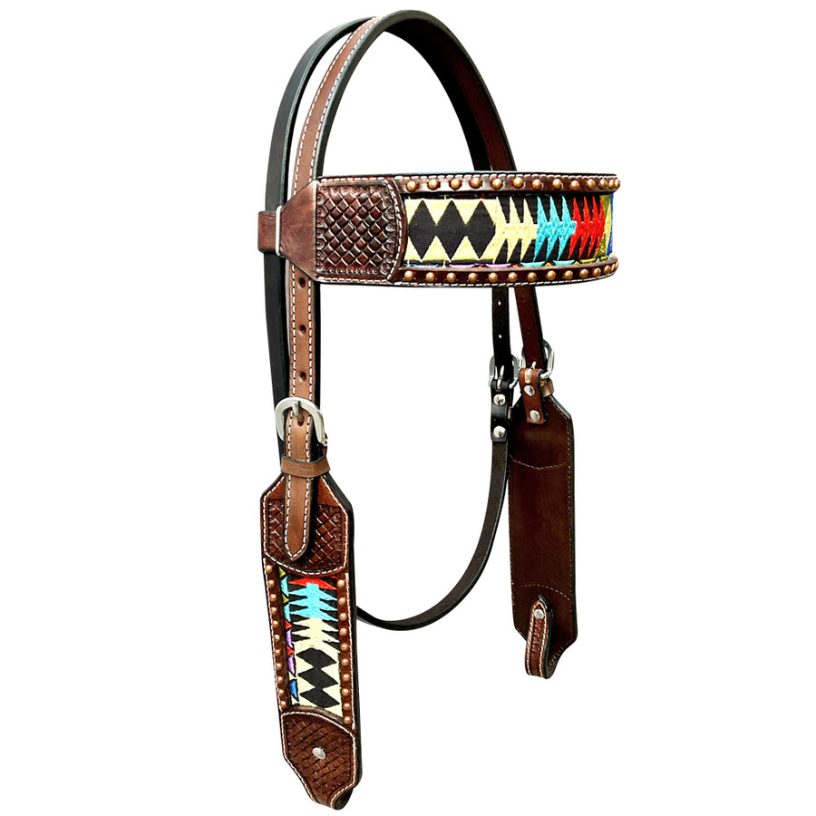 Bar H Equine Horse Genuine Leather embroidery design Headstall Brown - Uhorse