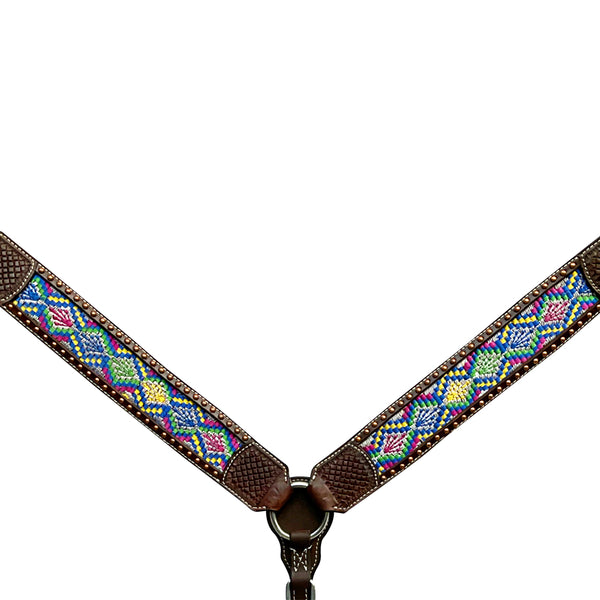 Bar H Equine Horse Genuine Leather embroidery design Breast Collar ,Headstall Brown - Uhorse