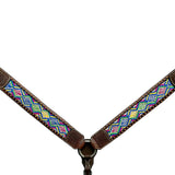Brown leather breast collar with multicolored beaded pattern - Uhorse