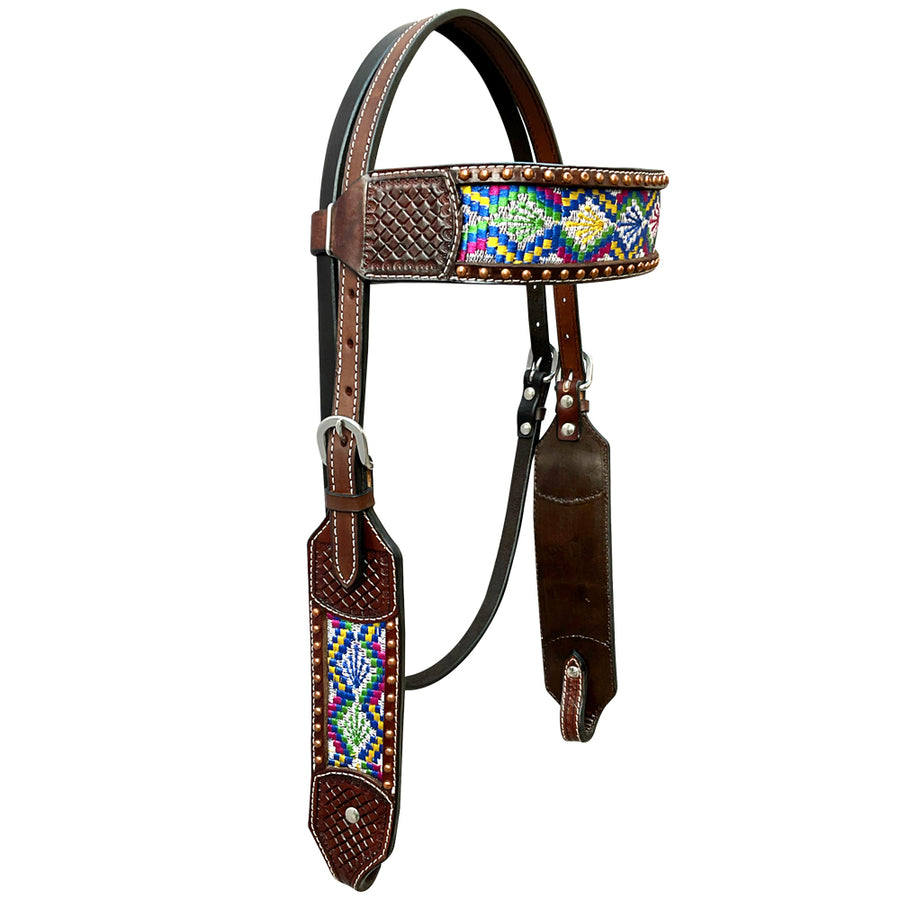 Bar H Equine Horse Genuine Leather embroidery design Headstall Brown - Uhorse