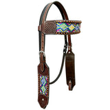 Bar H Equine Horse Genuine Leather embroidery design Breast Collar ,Headstall Brown