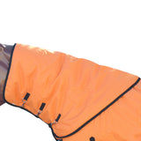 Orange nylon horse blanket with black trim and buckles - Uhorse