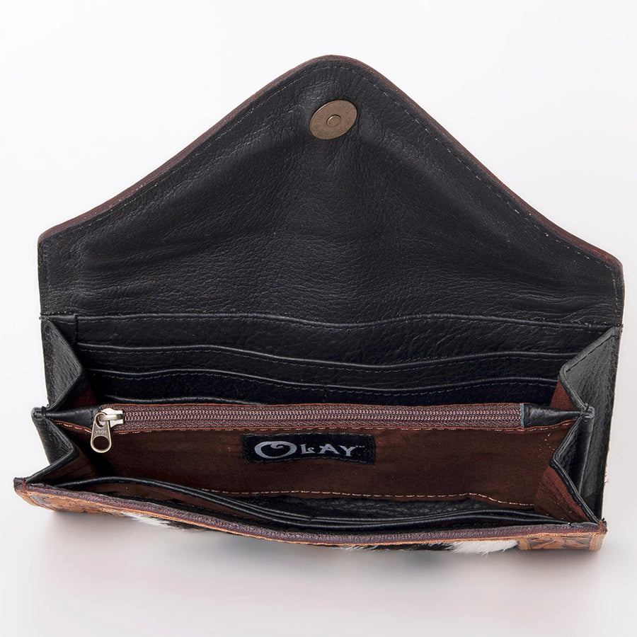 OHLAY WALLET Hand Tooled Hair-on Genuine Leather women bag western handbag purse