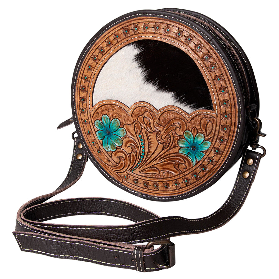 OHLAY KBG147 Canteen Hand Tooled Hair-On Genuine Leather women bag by Hilason – Cowboy and equestrian accessories