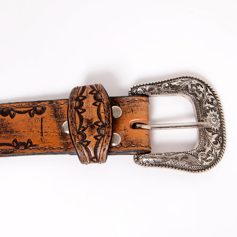American Darling Beautifully Hand Tooled Brown Genuine Leather Belt Men and Women Western with Removable Buckle
