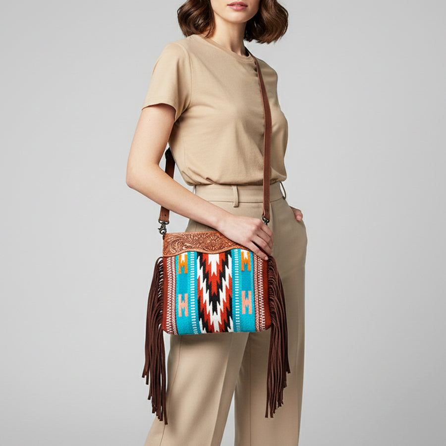 American Darling Signature Crossbody Hand Tooled Saddle Blanket Genuine Leather Women Bag Western Handbag Purse