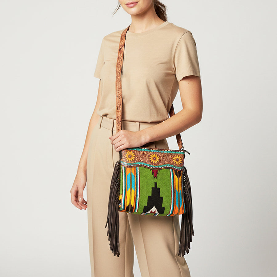 American Darling Signature Crossbody Hand Tooled Saddle Blanket Genuine Leather Women Bag Western Handbag Purse