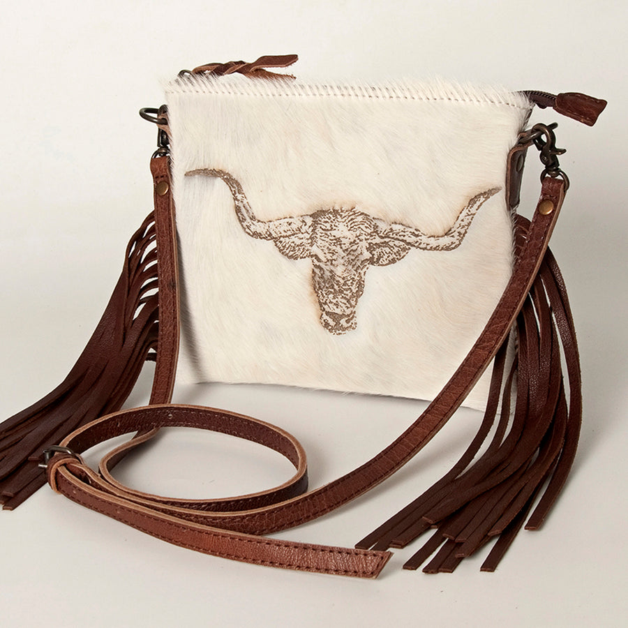American Darling Western Leather Crossbody Bag Hair-On Cowhide and Fringe - Uhorse