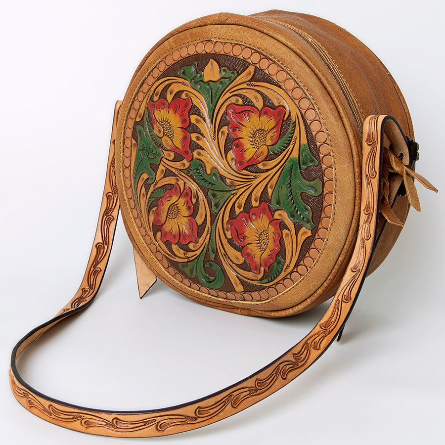 American Darling Western Leather Canteen Bag with Hand Tooled Floral Artistry - Uhorse