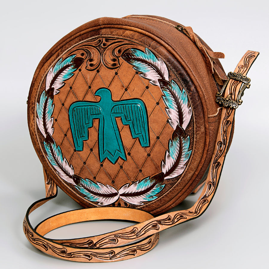 American Darling Western Leather Canteen Bag with Hand Tooled Floral Artistry - Uhorse