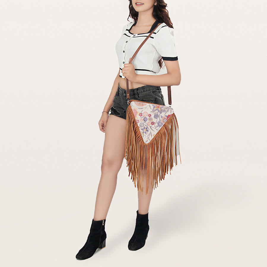 American Darling Cross body Bag, Genuine Leather Western Purse with Hair-On Cowhide, Handcrafted Fringes & YKK Zipper