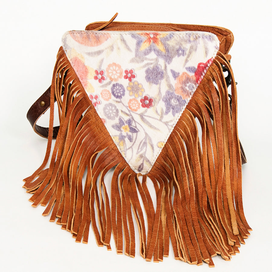 American Darling Western Leather Cross body Bag with Hair-On Cowhide and Long Fringes - Uhorse