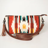 American Darling Wristlet Bag, Genuine Leather Western Purse with Hand Woven Saddle Blanket, Full Grain Leather Travel Clutch