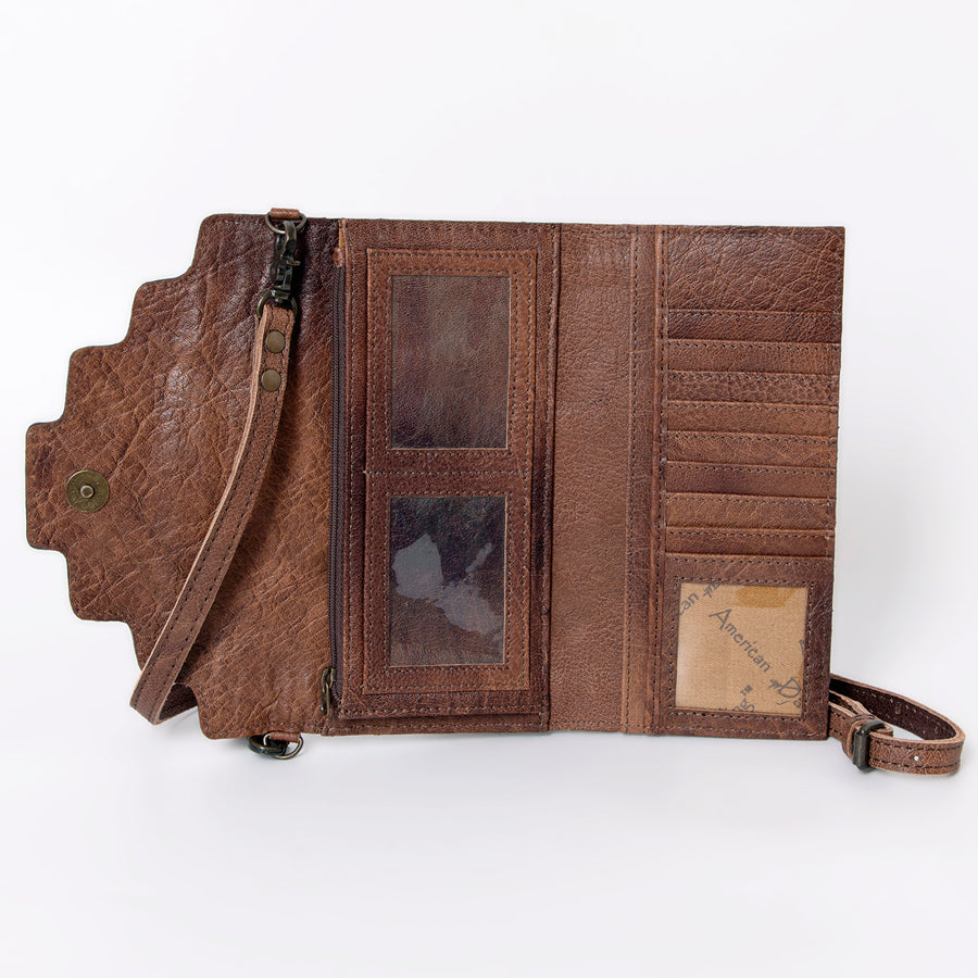 American Darling Wallet, Hair-On Cowhide & Hand Tooled Floral Leather, Genuine Vegetable-Tanned Western Leather Clutch